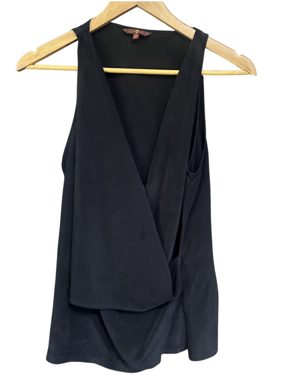 7 For All Mankind 100% Silk Sleeveless Blouse, Size Extra Small, Black, V-Neck